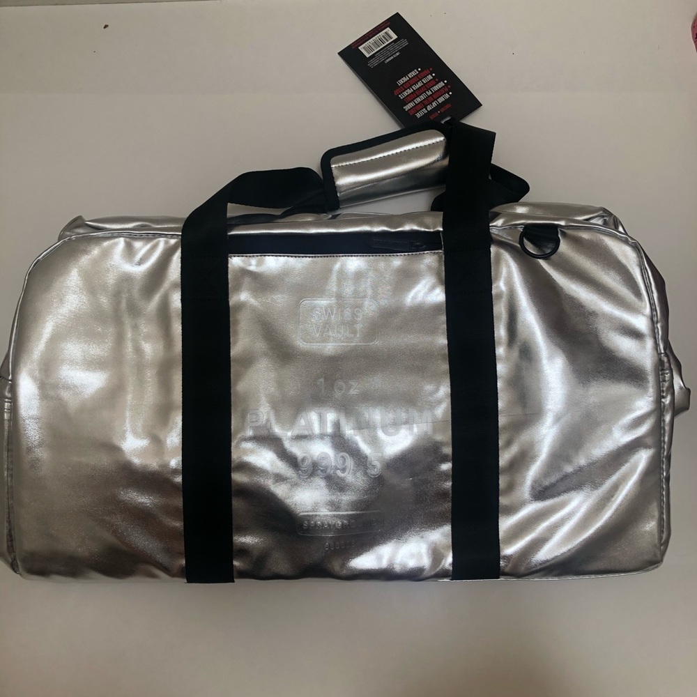 Sprayground Silver Platinum Swiss Vault Duffle Bag
